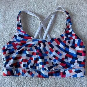 Lululemon Energy Bra Size 8 Prism Patch Multi Red Blue Strappy Sports Bra EUC